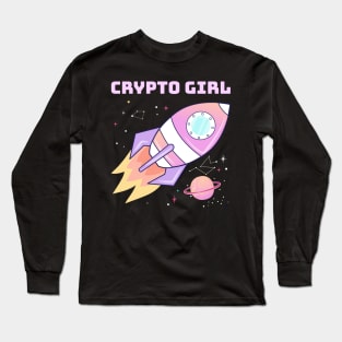 Crypto Girl, pink rocket Long Sleeve T-Shirt